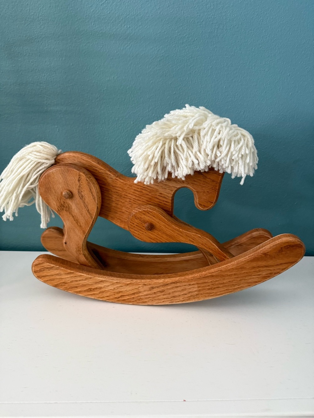 Vintage Wood Toy Rocking Horse Yarn Mane Rustic Farmhouse Nursery Child Decor - Picture 10 of 15